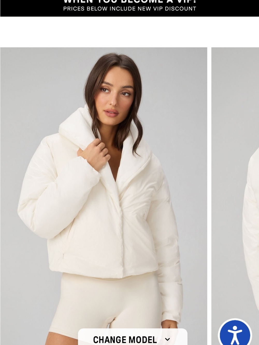 Fabletics Ivory Short Puffer Jacket with Plush Collar